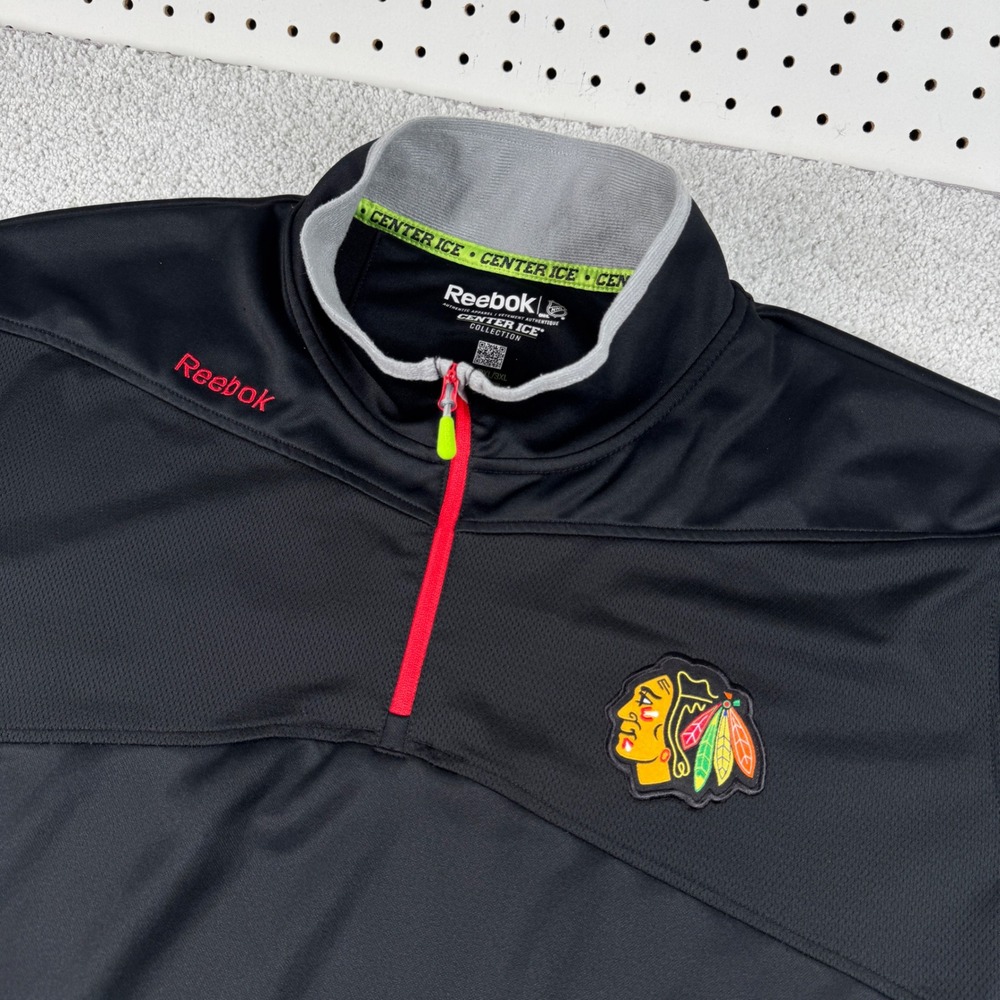 Chicago Blackhawks 1/4 Zip Mens 3XL Black Reebok NHL Center Ice Pullover XXXL